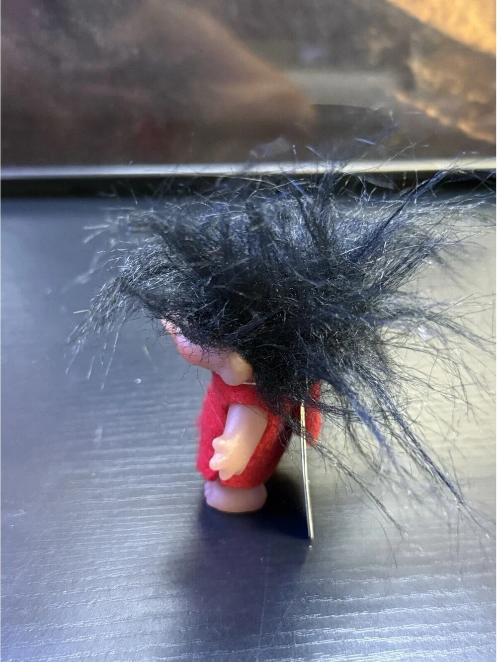 Vintage 1980s DAM Norfin Tiny Ones Troll Doll Style 502 Black Hair Red Outfit